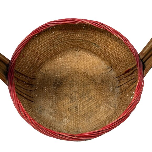 Vtg Asian Woven Rattan Wedding Basket Hand Painted Fish Koi Goldfish Floral 14" - Picture 8 of 8